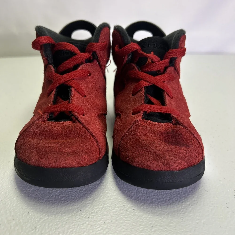 Nike Air Jordan 6 Retro TD Toro Bravo Red Suede Black 384667-106 Size 8C Toddler